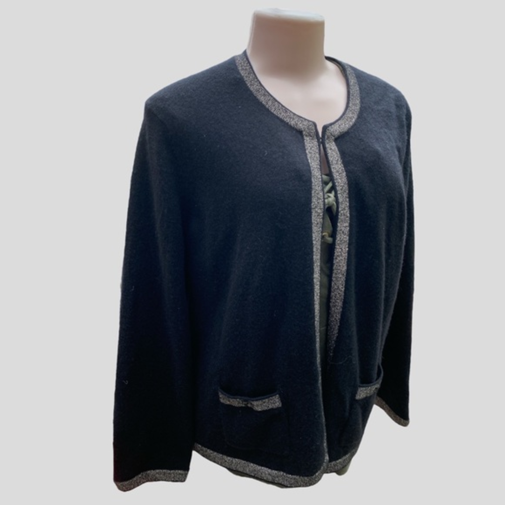 Jones New York 100% Cashmere Cardigan XL Metallic Trim